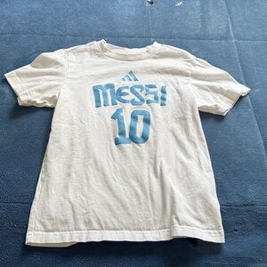 Adidas White Tee with Blue Messi 10 Design-size S